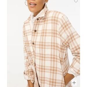J.Crew Tan Cream Plaid Sherpa Lined Long Sleeve Button Down Shirt Jacket Size M